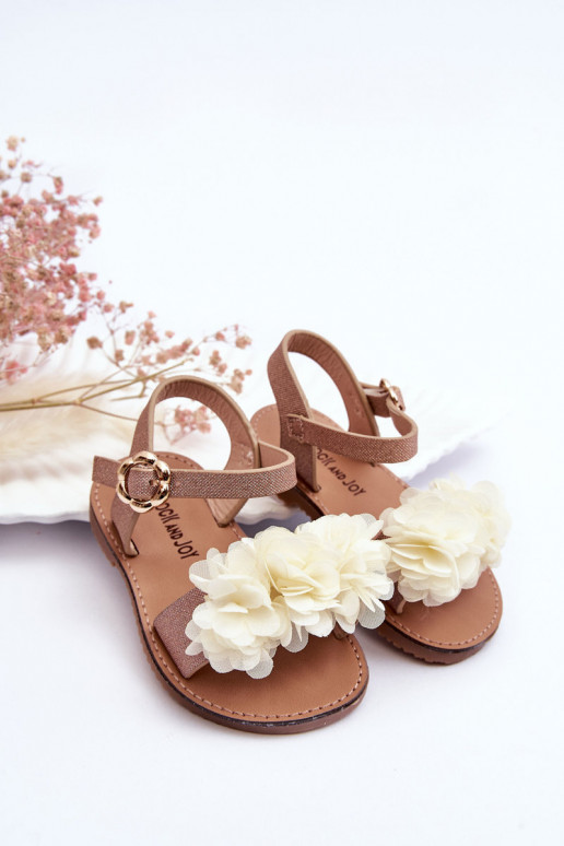 Modisch Sandalen für Kinder mit Blumen Beige-goldene Farbe Poly