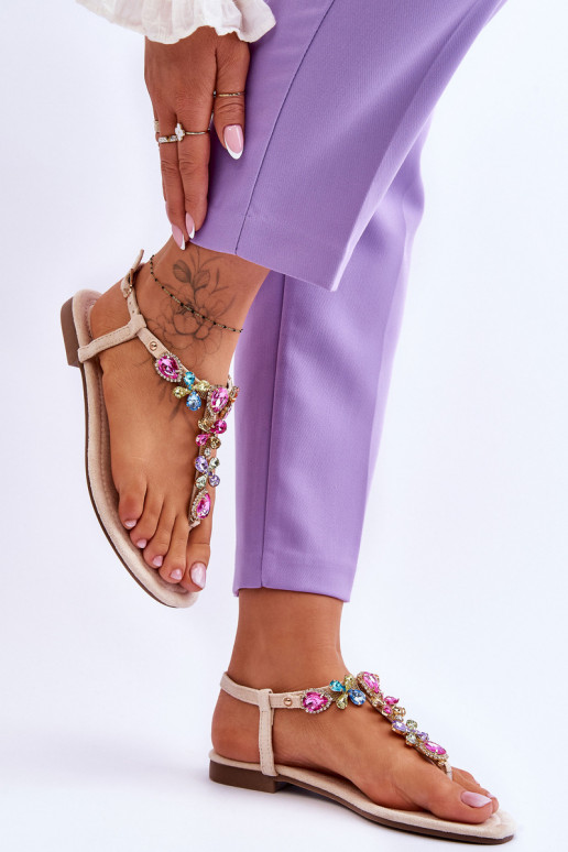 INildledersandalen Hausschuhe mit Kieselsteinverzierung Beige Frency