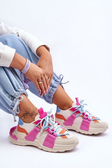 Feminin Modische Sportschuhe mit Schnürsenkeln Beige-pinke Farbe Chillout! 2