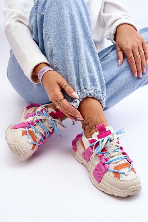 Feminin Modische Sportschuhe mit Schnürsenkeln Beige-pinke Farbe Chillout!