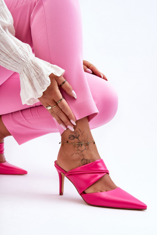 Lederhausschuhe mit dünnen Absätzen pinke Farbe Aveline