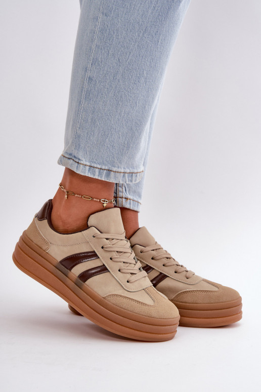 Sneakers Stilvollllschuhe Feminin mit einer Plattform braune Farbe Nesonice