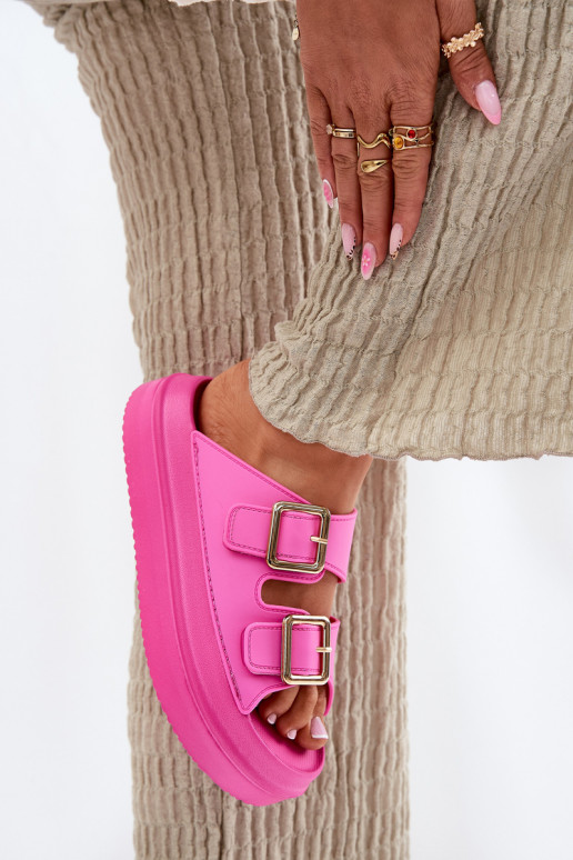 Damenhausschuhe mit einer Plattform Ze goldene Farbemi mit Schnallenmi pinke Farbe Zorila