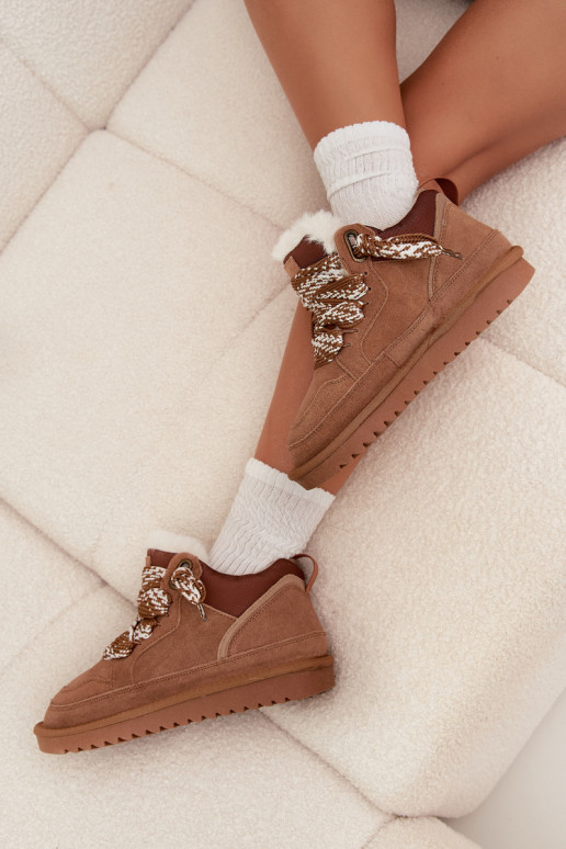 aus INildleder Schneestiefel Feminin mit Pelzmantel I Grubym Schnürungm Vinceza 97963 braune Farbe