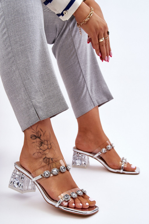 Feminin Hausschuhe Mit Dekorationenund Zirkone Silberfarbe Leyla