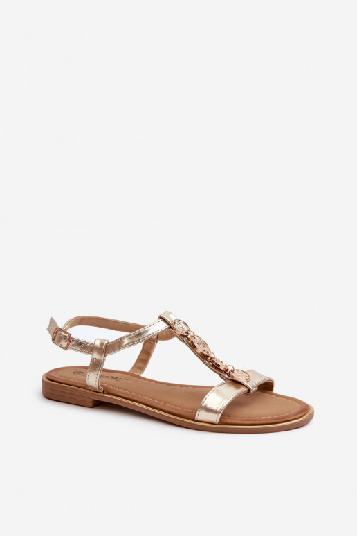 Flache Sandalen für Damen mit schönen Details goldene Farbe Muridia