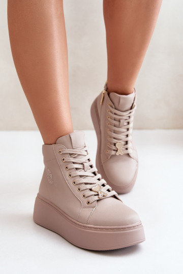 Groß Haut Sneakers Stilvollllschuhe Feminin mit einer Plattform Vinceza 66707 Beige 2