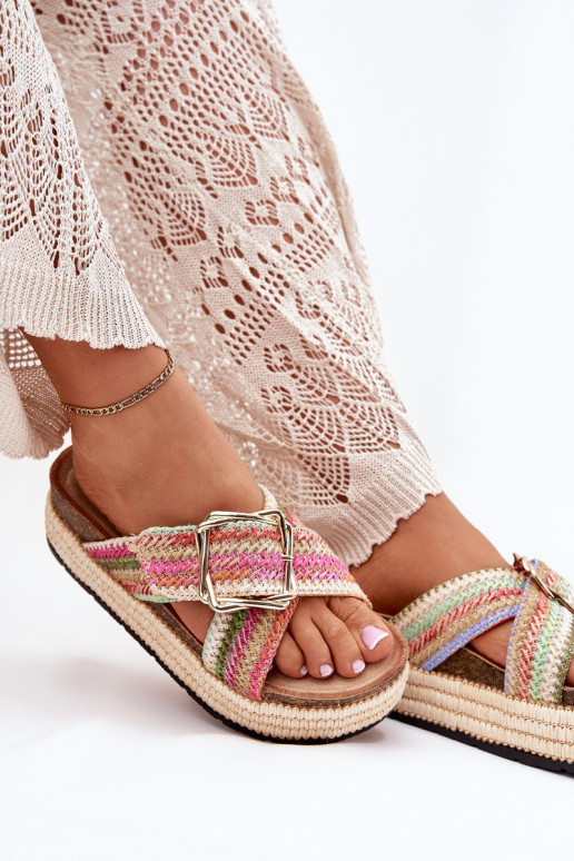 Damenhausschuhe mit einer Plattform Mit Zopf I Złotą mit Schnallen Verschiedene Farben Filazzia