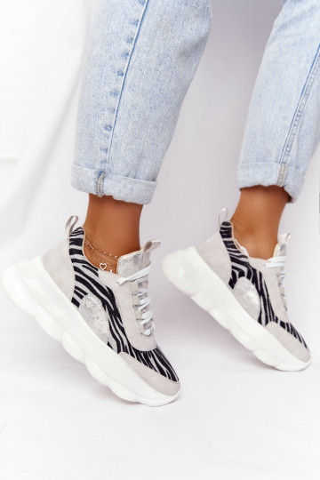 Feminin Sportlicher Stil Schuhe mit einer Plattform Lu Boo graue Farbe 2