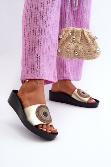 Lederhausschuhe Feminin mit Ornamenten S.Barski KV27-019 goldene Farbe 2