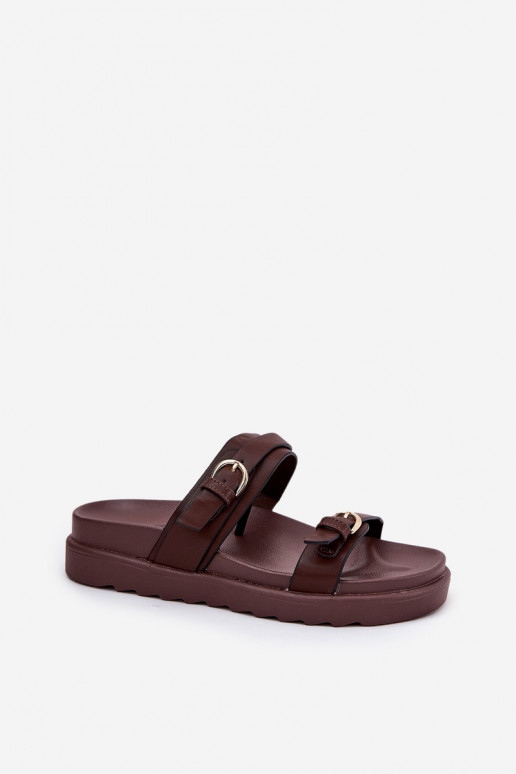 Damenhausschuhe mit einer Plattform Ze goldene Farbemi mit Schnallenmi braune Farbe INernone