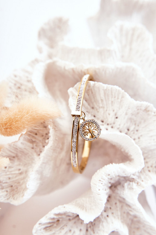 Stahlarmband mit Zirkonösen Baum des Lebens goldene Farbe Alive