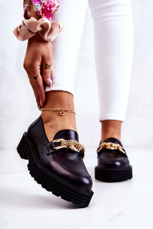 Feminin Schuhe goldene Farbe Ozdoba Haut Laura Messi 2383 schZuarze Farbe