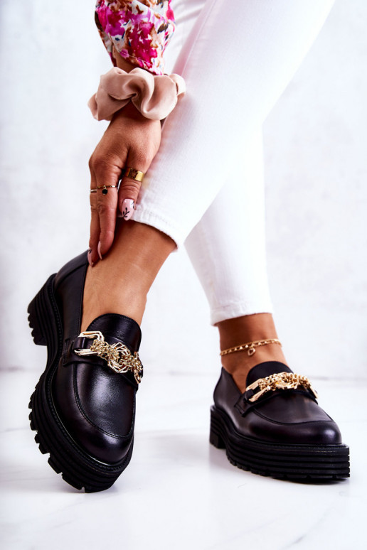 Feminin Schuhe goldene Farbe Ozdoba Haut Laura Messi 2383 schZuarze Farbe