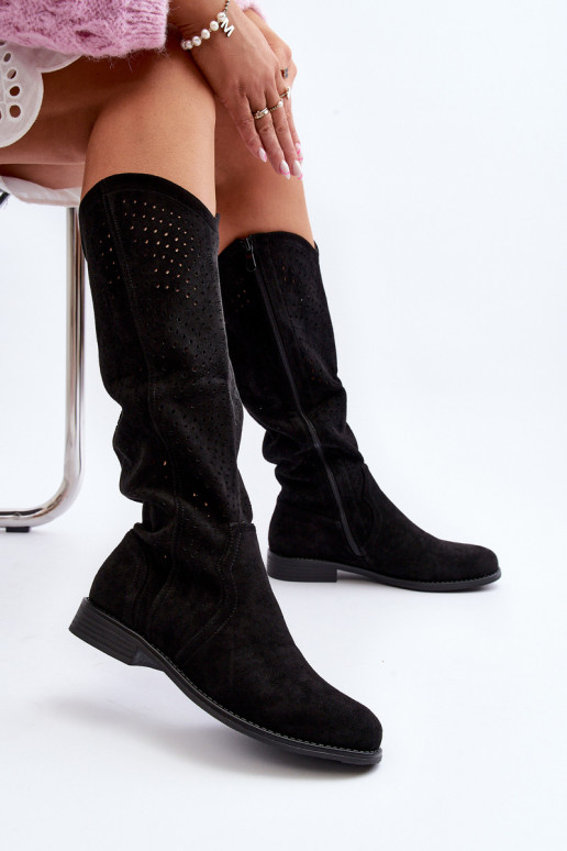 S.Barski HY66-150 mit durchbrochenen Elementen Stiefel mit breiten Absätzen schZuarze Farbe