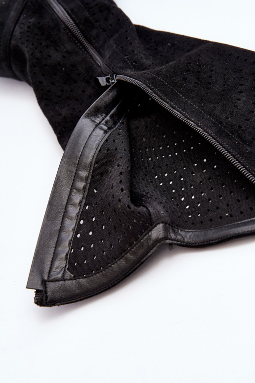 S.Barski HY66-150 mit durchbrochenen Elementen Stiefel mit breiten Absätzen schZuarze Farbe