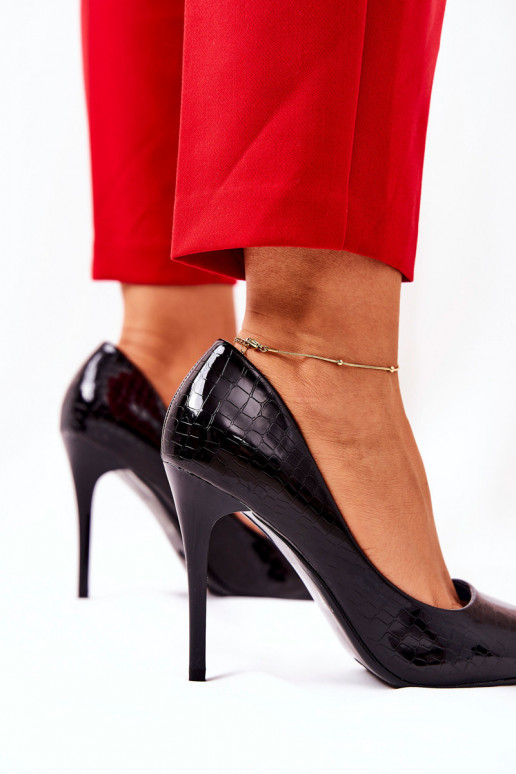 hochhackige Schuhe Schlangenmuster schZuarze Farbe Tissoria