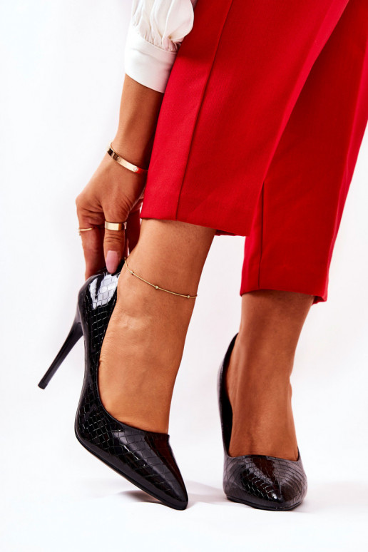 hochhackige Schuhe Schlangenmuster schZuarze Farbe Tissoria