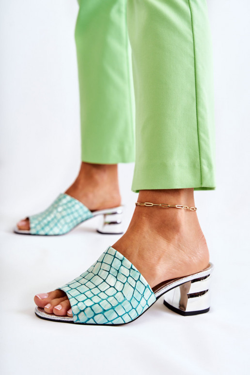 Lederhausschuhe Feminin Krokodilmuster mit Absätzen hellgrün Perry