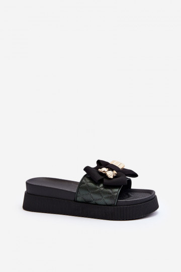 Feminin Hausschuhe mit Bändern i Teddybärenm schZuarze Farbe Katterina