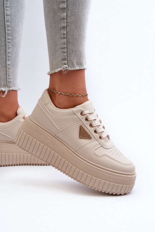 Sneakers Stilvollllschuhe Feminin aus Öko-Leder mit einer Plattform elfenbeinfarbe Chrisstin