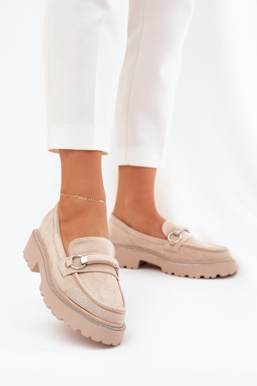 Mokassins für Damen Dekoriert Cyrkoniami Beige Patina