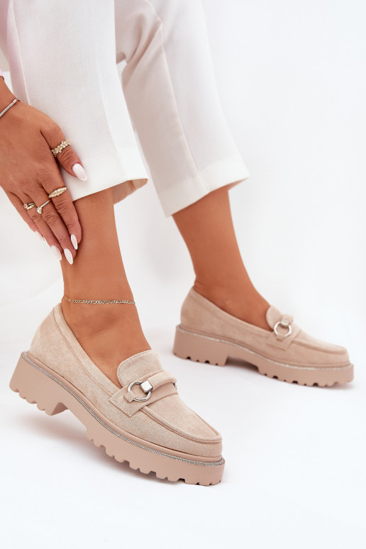 Mokassins für Damen Dekoriert Cyrkoniami Beige Patina