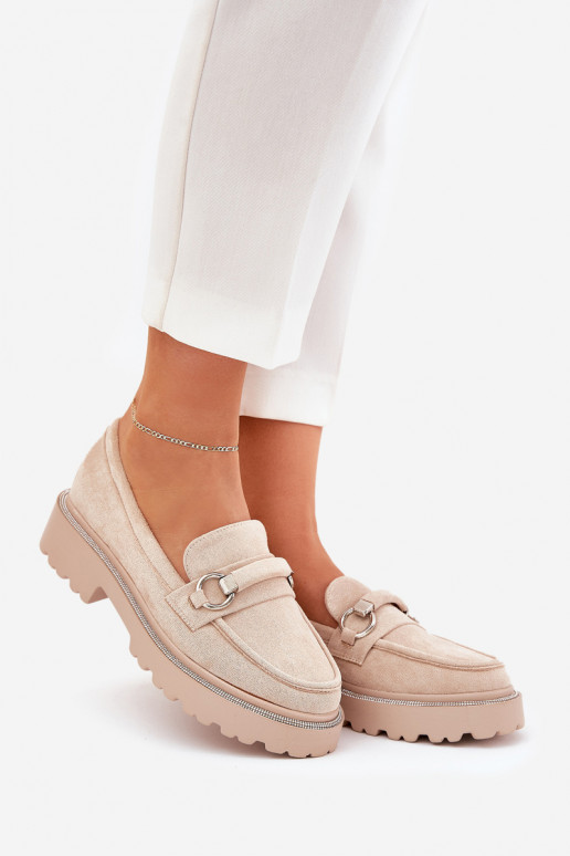 Mokassins für Damen Dekoriert Cyrkoniami Beige Patina