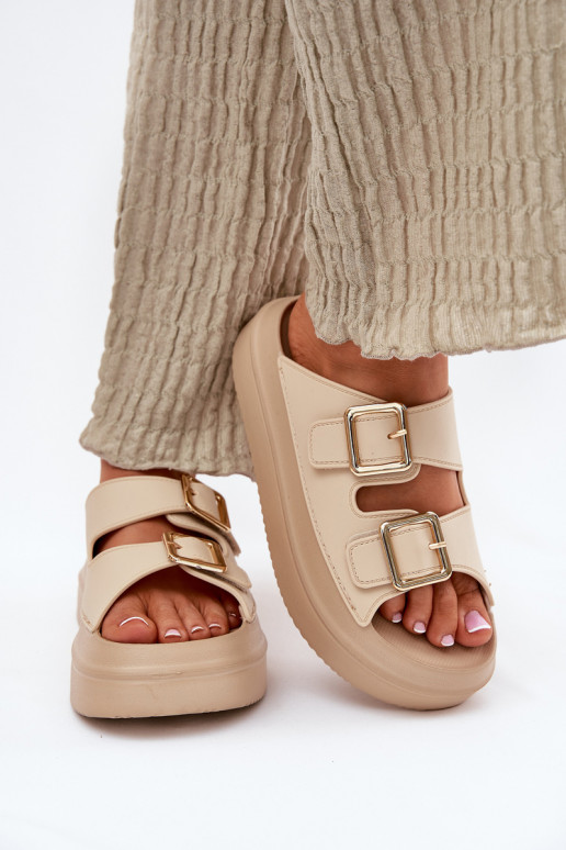 Damenhausschuhe mit einer Plattform Ze goldene Farbemi mit Schnallenmi Beige Zorila