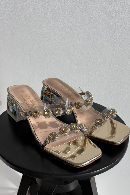 Damenhausschuhe mit leuchtenden Augen D&A MR1037-02 goldene Farbe