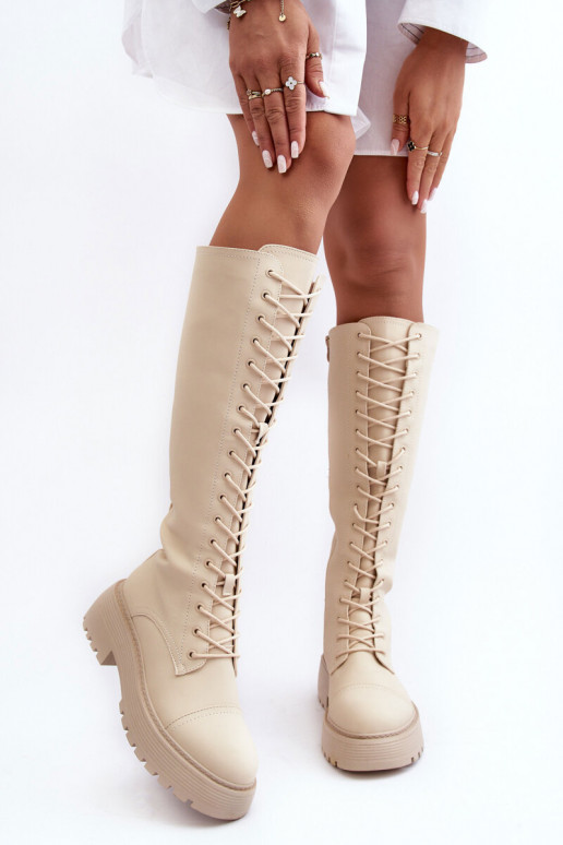 mit Schnürsenkeln sich Zuarm laufen Stiefel Kirschblütenschuhe Gegen die Straße Beige Bergdis