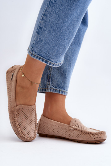 Feminin mit durchbrochenen Elementen Mokassins Beige Rasirna