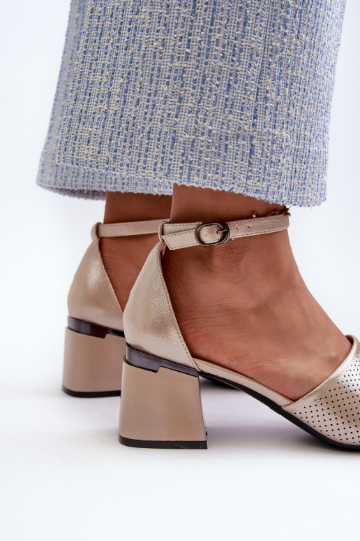 Damensandalen mit Absätzen aus Öko-Leder goldene Farbe Horissa