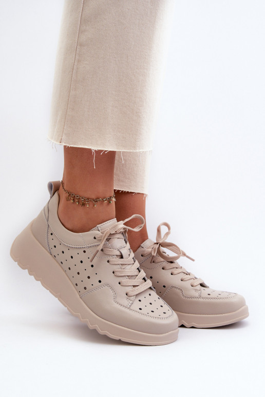 mit durchbrochenen Elementen Feminin Sneakers Stilvollllschuhe Auf einem Keil Ermöglichtturleder Beige S.Barski LR482