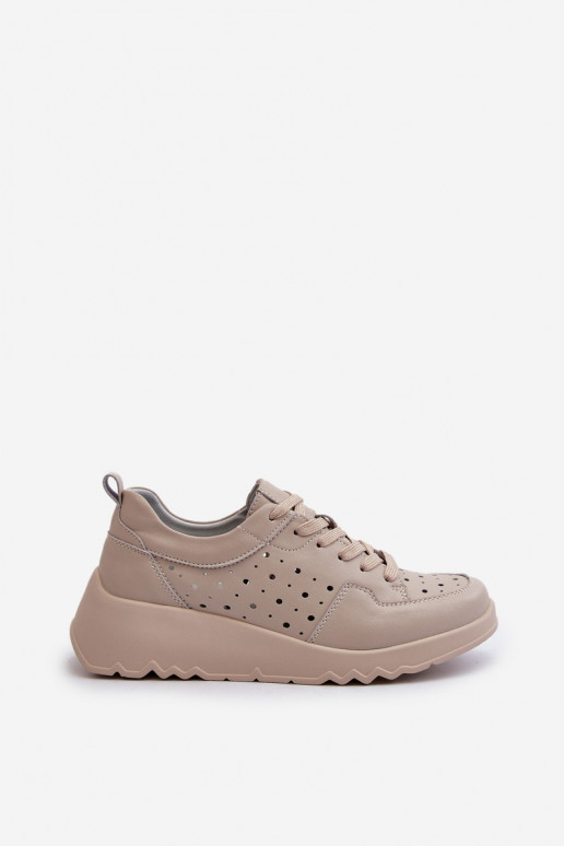 mit durchbrochenen Elementen Feminin Sneakers Stilvollllschuhe Auf einem Keil Ermöglichtturleder Beige S.Barski LR482