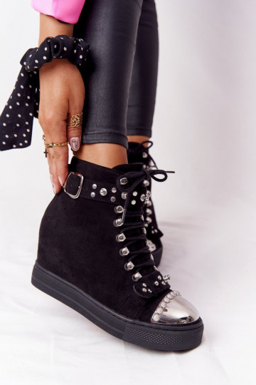 sich Zuarm laufen Stiefel Auf einem Keil aus INildleder schZuarze Farbe Lu Boo