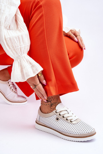 Modisch Haut Durchbrochene Schuhe Sportlicher Stil INeiß-goldene Farbe Cantare 2