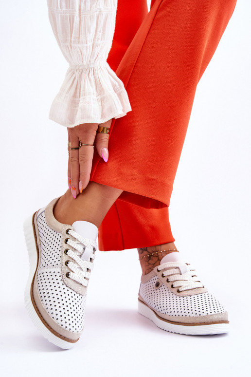 Modisch Haut Durchbrochene Schuhe Sportlicher Stil INeiß-goldene Farbe Cantare