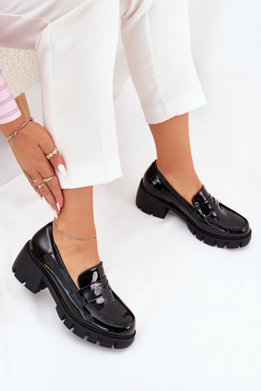 mit Lackeffekt Schuhe Feminin Auf massiven Absätzen schZuarze Farbe Felonith