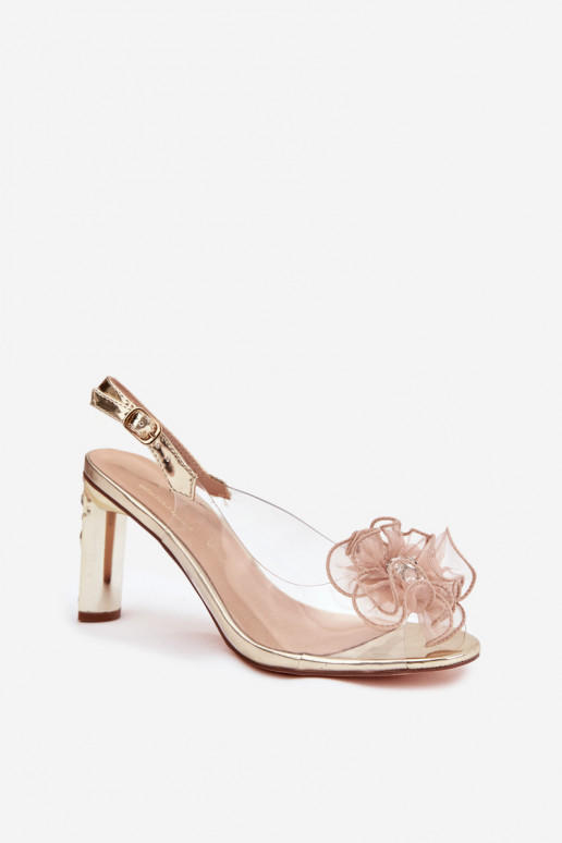 Sandalen mit Absätzen mit Ornamenten I Kryształkami D&A MR52-236 goldene Farbe