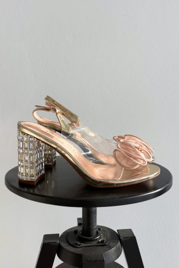 Sandalen mit Absätzen mit leuchtenden Augen D&A MR52-237 goldene Farbe