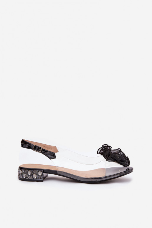 Durchschauen Sandalen Auf niedrigem Absatz mit leuchtenden Augen Und Dekoration D&A MR52-230 schZuarze Farbe