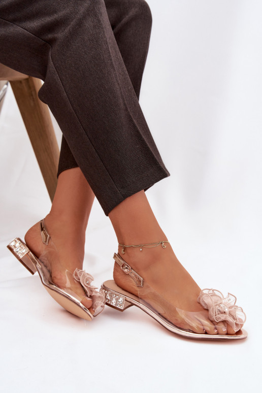 Durchschauen Sandalen Auf niedrigem Absatz mit leuchtenden Augen Und Dekoration D&A MR52-230 roségoldene Farbe