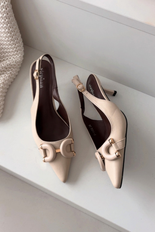 Damensandalen mit dünnen Absätzen Mit Dekorationen Detalem elfenbeinfarbe Brienne