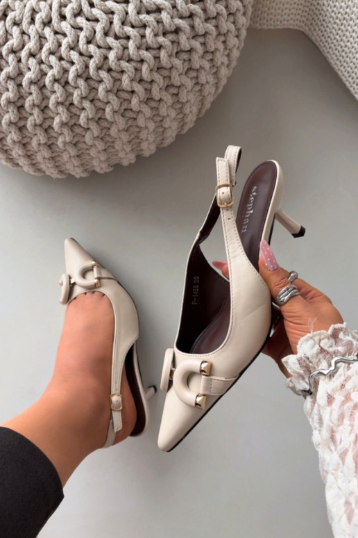 Damensandalen mit dünnen Absätzen Mit Dekorationen Detalem elfenbeinfarbe Brienne