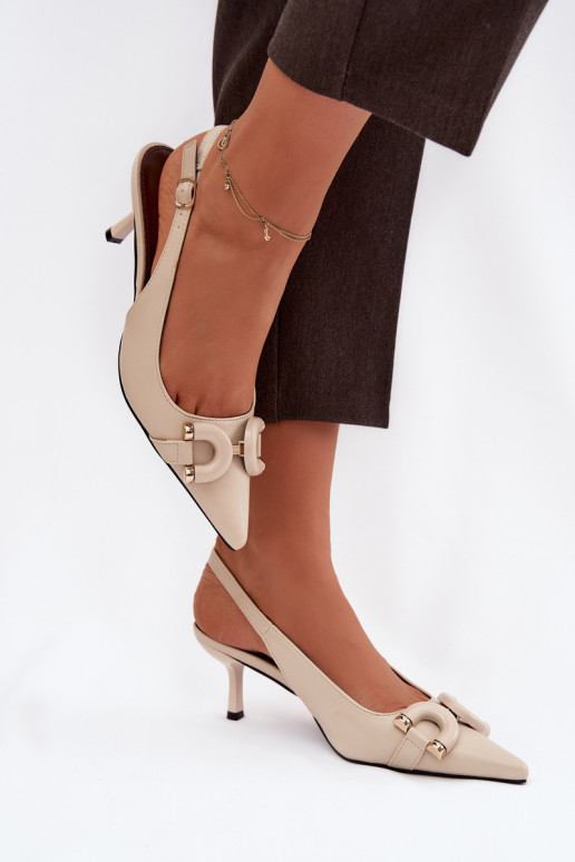 Damensandalen mit dünnen Absätzen Mit Dekorationen Detalem elfenbeinfarbe Brienne