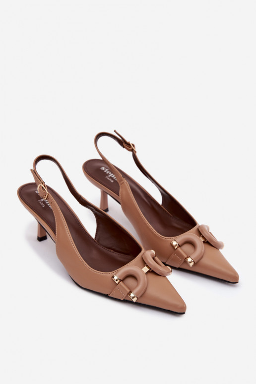 Damensandalen mit dünnen Absätzen Mit Dekorationen Detalem braune Farbe Brienne