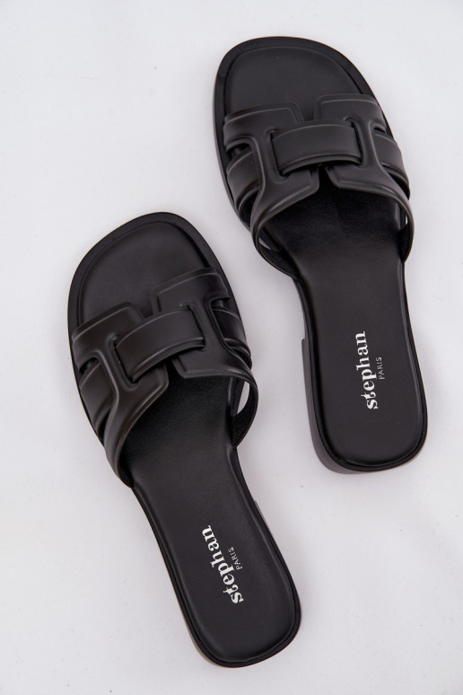 Damenhausschuhe mit breiten Absätzen schZuarze Farbe Lorania