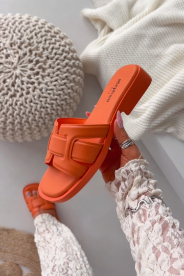 Damenhausschuhe mit breiten Absätzen orange Farbe Lorania 2