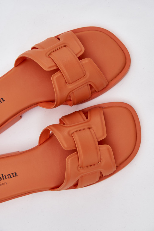 Damenhausschuhe mit breiten Absätzen orange Farbe Lorania